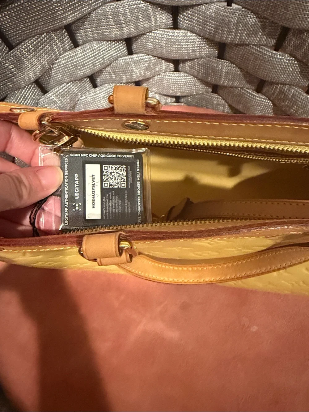 Louis Vuitton Yellow Monogram Vernis Alma-Style Satchel with Tan Trim